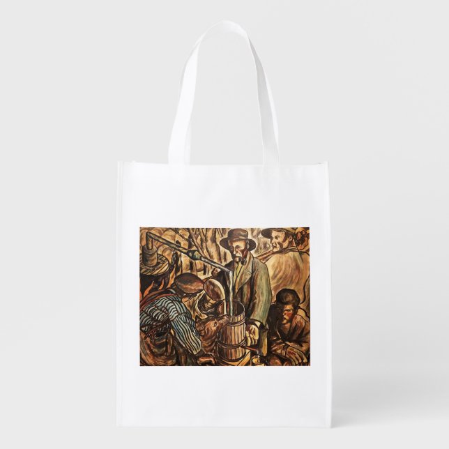 Moonshiners Making White Lightning Whiskey Liquor Grocery Bag (Front)