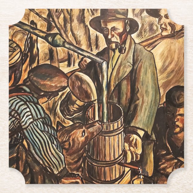 Moonshiners Making White Lightning Whiskey Liquor Paper Coaster (Front)