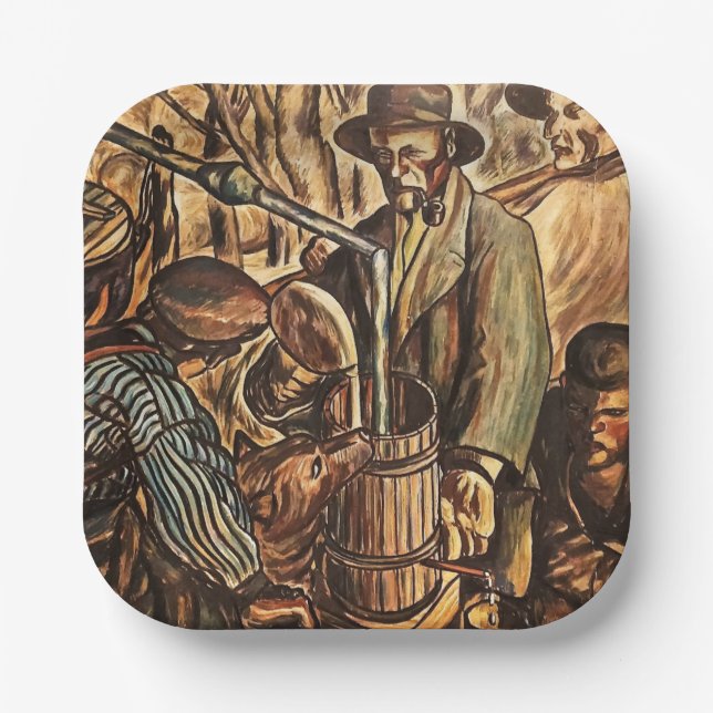 Moonshiners Making White Lightning Whiskey Liquor Paper Plates (Front)