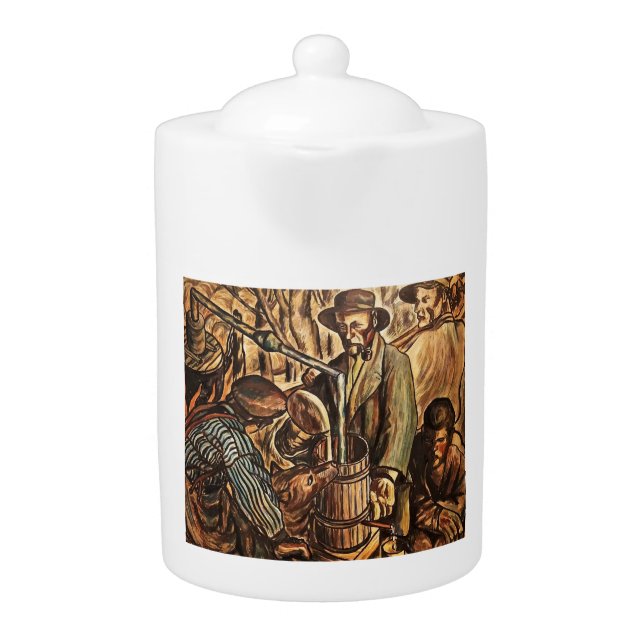 Moonshiners Making White Lightning Whiskey Liquor Teapot (Front)