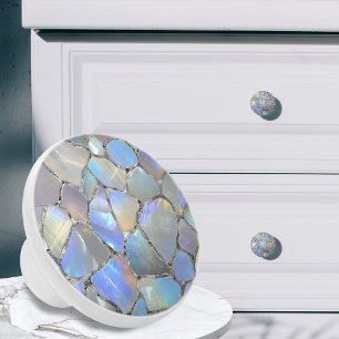 Moonstone and silver- Mosaic Cells Ceramic Knob