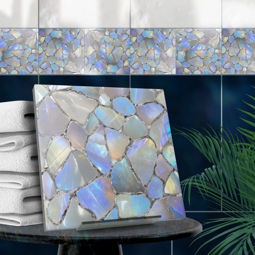 Moonstone and silver_ Mosaic Cells Ceramic Tile