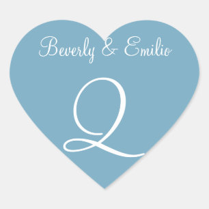 Moonstone Blue Personalized Initials Invites Heart Sticker