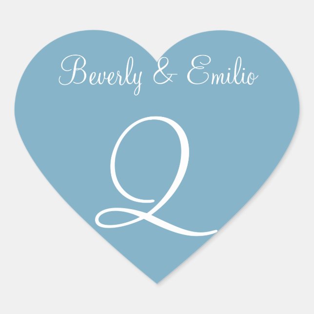 Moonstone Blue Personalized Initials Invites Heart Sticker (Front)