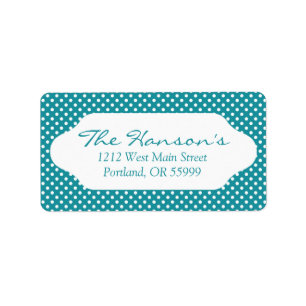 Moonstone blue/teal polka dots address labels