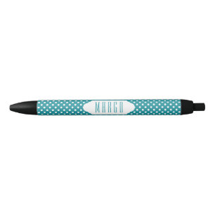 Moonstone blue/teal & white polka dots custom pen
