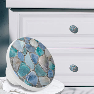Moonstone, marble and silver- Mosaic Cells Ceramic Knob