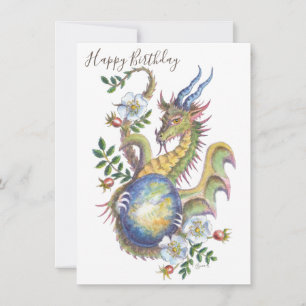 Moonstone & Rose Dragon (Cancer) - Birthday card