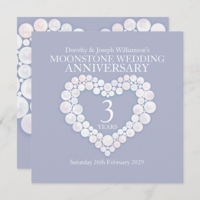 Moonstone wedding anniversary 3 years party invitation (Front/Back)