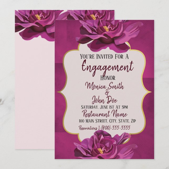 Moonvista Floral Wedding Engagement Invitation (Front/Back)