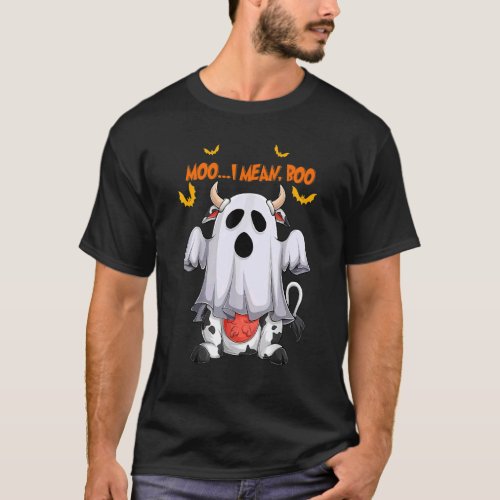 Mooo I Mean Booo Cute Cow Ghost Halloween Cow T_Shirt