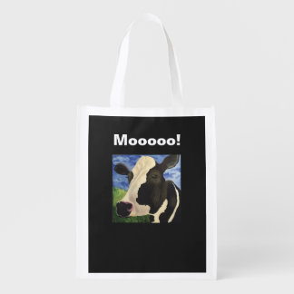 Moooo! Reusable grocery bag. cow print Grocery Bag