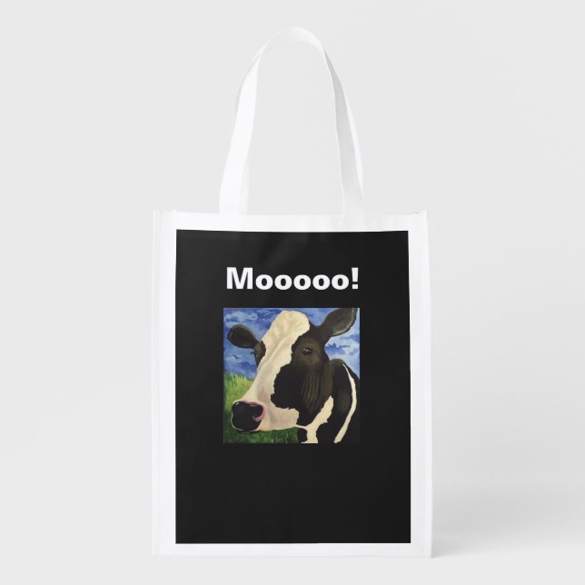 Moooo! Reusable grocery bag. cow print Grocery Bag (Front)