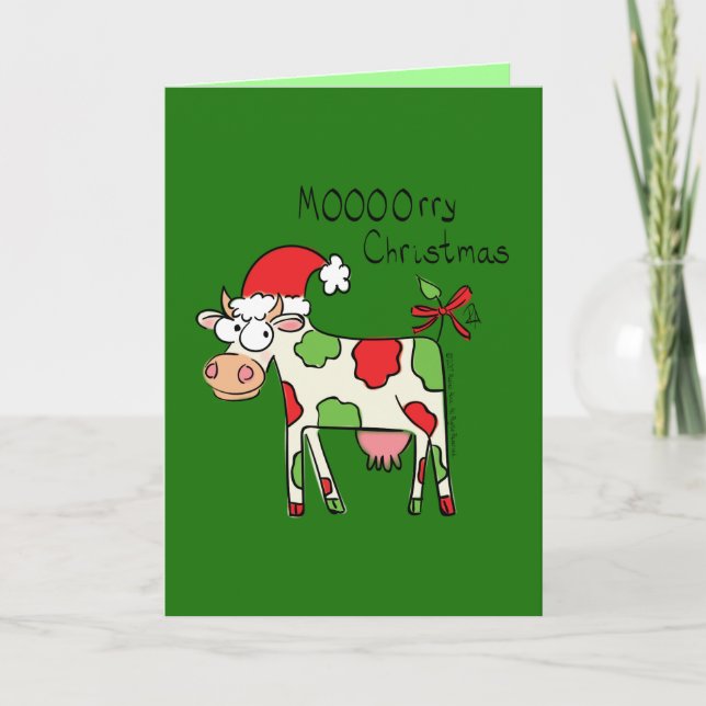 Mooooorry Christmas Cow Holiday Greeting Card (Front)