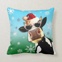 Moooootiful Christmas Cow Santa Hat Throw Pillow