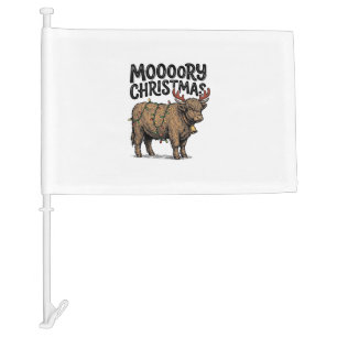 Moooory Christmas Highland Cow Vintage Engraving T Car Flag