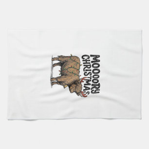 Moooory Christmas Highland Cow Vintage Engraving T Kitchen Towel