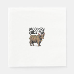Moooory Christmas Highland Cow Vintage Engraving T Napkins