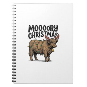 Moooory Christmas Highland Cow Vintage Engraving T Notebook