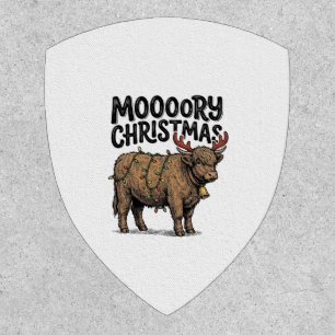 Moooory Christmas Highland Cow Vintage Engraving T Patch