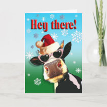 Mooootiful Christmas Cow Santa Hat Holiday Card