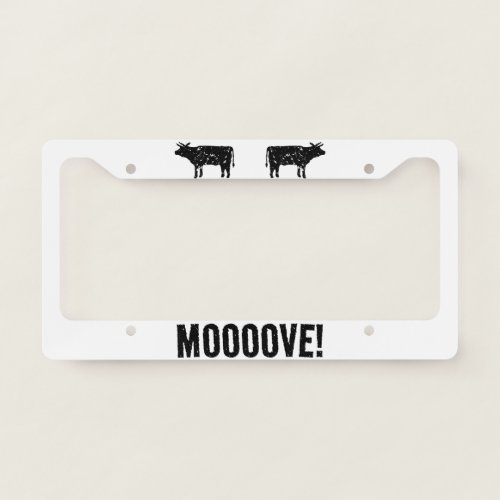 Mooove funny black cow car license plate frame