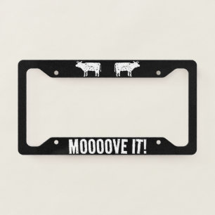 Mooove it! funny cow logo car license plate frame