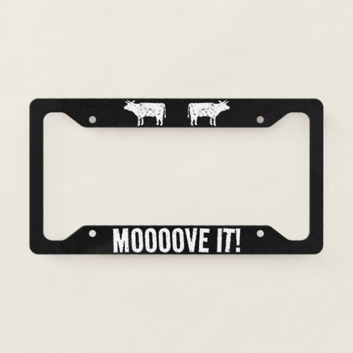 Mooove it funny cow logo car license plate frame