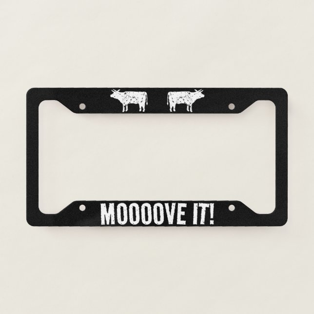 Mooove it! funny cow logo car license plate frame (Front)