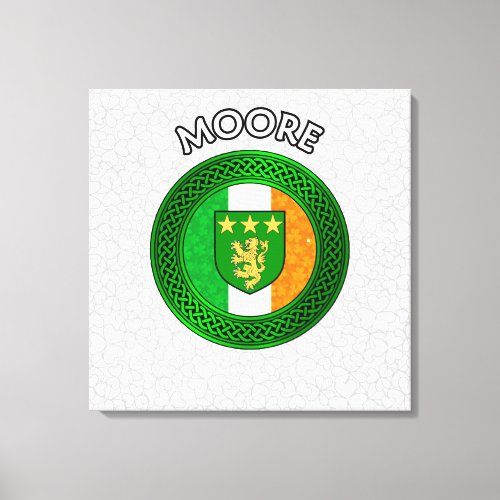 Moore Crest  Celtic Knot on Shamrock Canvas Print