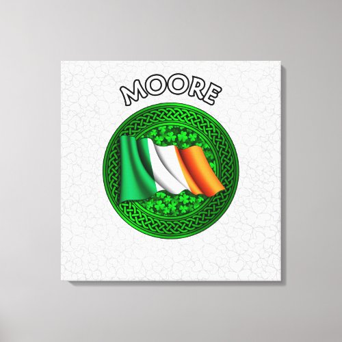 Moore Crest  Celtic Knot on Shamrock Canvas Print