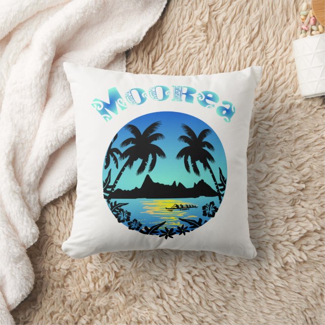 MOOREA (Blue) Throw Pillow (Blanket)