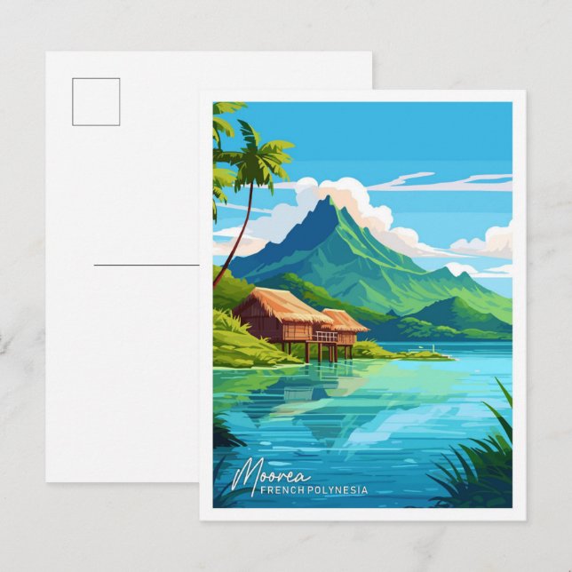 Moorea French Polynesia Travel Illustration Postcard (Front/Back)