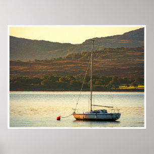 Moored Sailboat at Sunset (Kenmare Bay) Poster