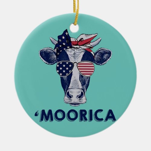 Moorica American Cow Farmer Happy 4th Of July  Ceramic Ornament