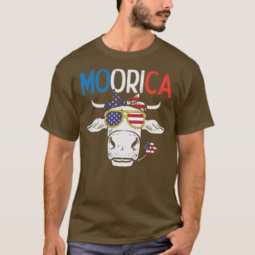 Moorica Cow US Flag Sunglasses Bandana Cute 4th T_Shirt