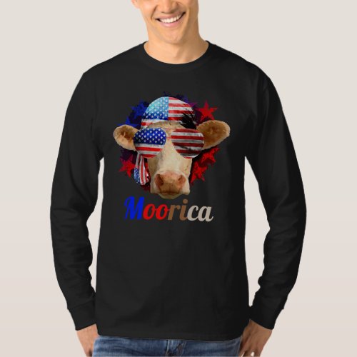 Moorica Highland cow 4th Of July design USA T_Shirt