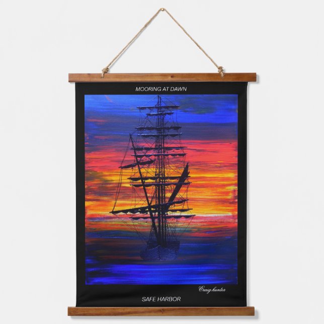 Mooring at dawn, safe harbor hanging tapestry (Front)