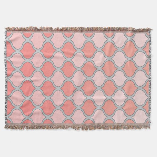 Moorish Arabesque Pink Coral Gray Throw Blanket