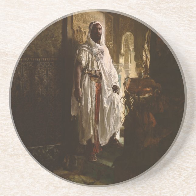 Moorish Chief African Art Painting Portrait Sandstone Coaster (Front)
