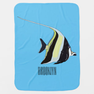 Moorish idol fish cartoon illustration baby blanket