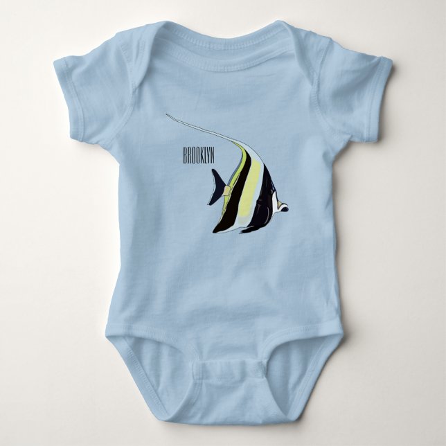 Moorish idol fish cartoon illustration baby bodysuit (Front)
