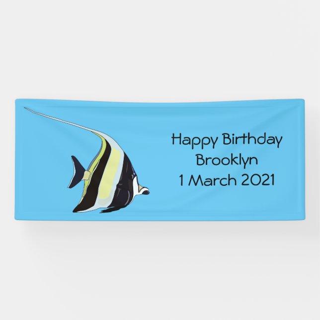 Moorish idol fish cartoon illustration banner (Horizontal)