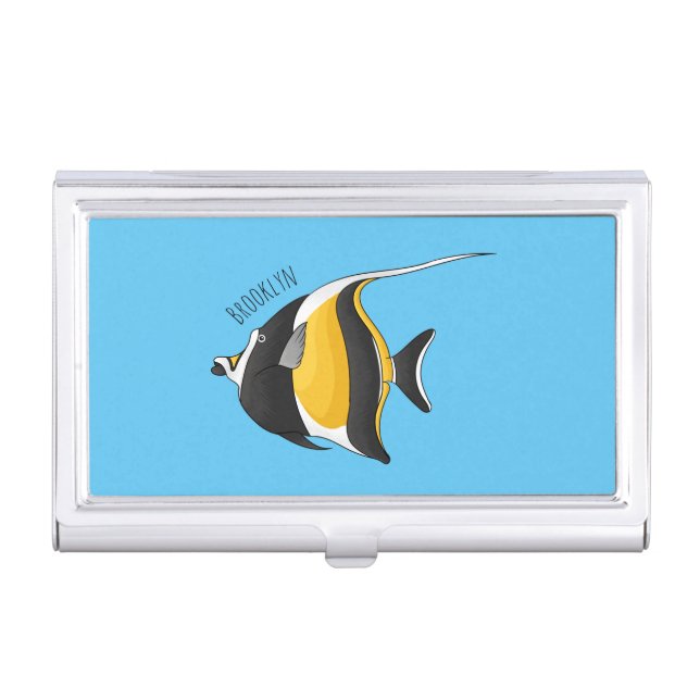 Moorish idol fish cartoon illustration business card case (Front)