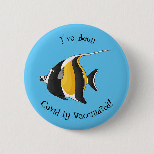 Moorish idol fish cartoon illustration button