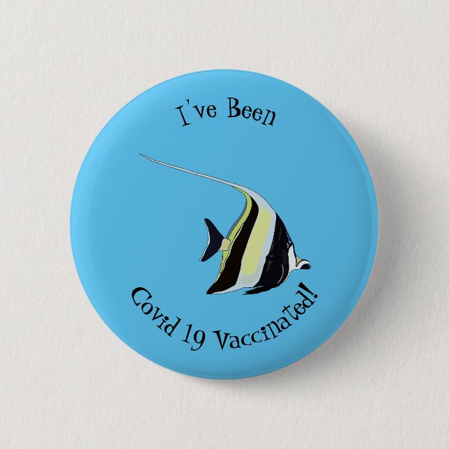 Moorish idol fish cartoon illustration button (Front)