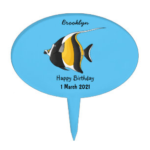Moorish idol fish cartoon illustration cake topper