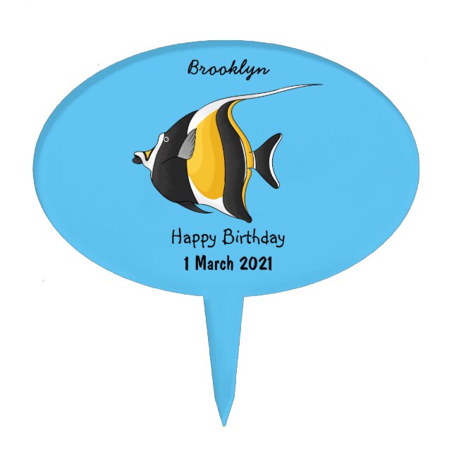 Moorish idol fish cartoon illustration cake topper (Front)