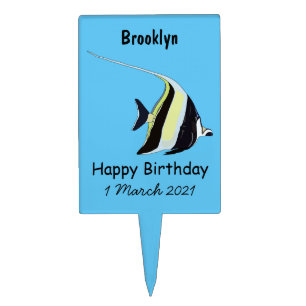 Moorish idol fish cartoon illustration cake topper