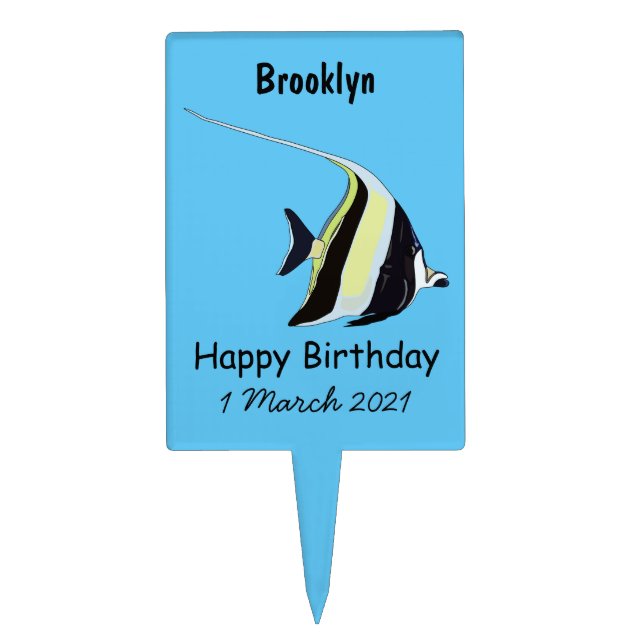 Moorish idol fish cartoon illustration cake topper (Front)